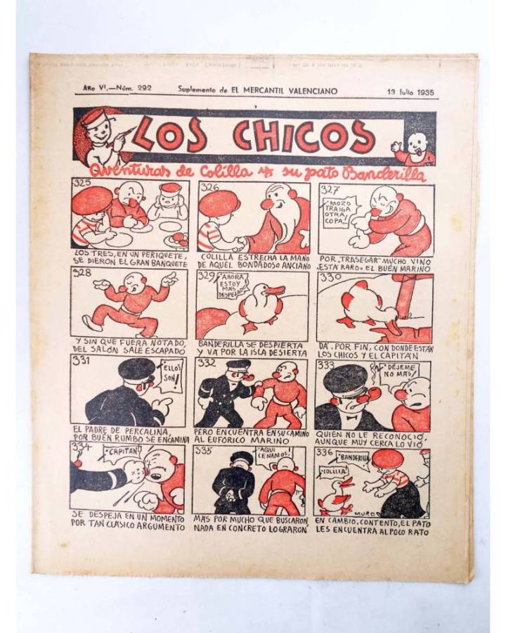 Cubierta de LOS CHICOS SUPLEMENTO DE EL MERCANTIL VALENCIANO 292. AÑO VI. 13 jul 1935 (Muro / Dubón) El Mercantil Valenc