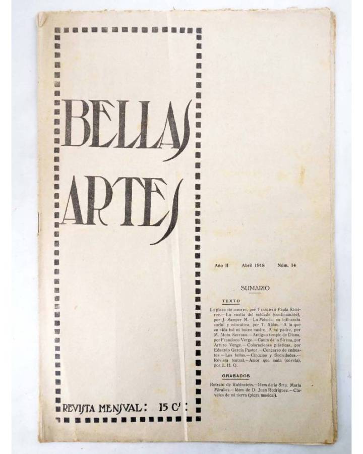 Cubierta de BELLAS ARTES. REVISTA MENSUAL 14. Valencia 1918