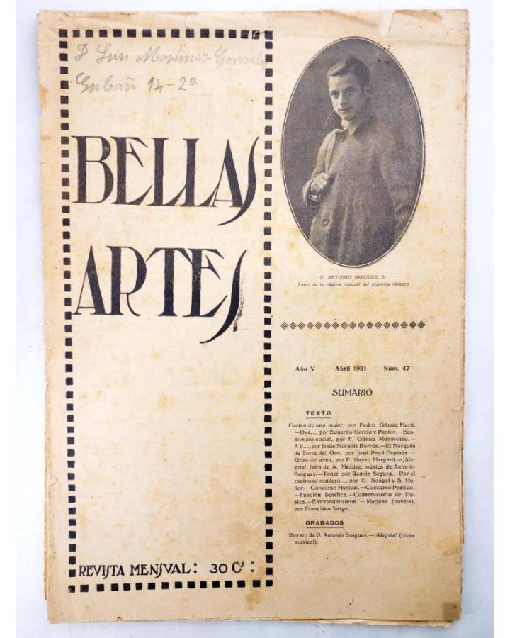 Cubierta de BELLAS ARTES. REVISTA MENSUAL 47. Valencia 1921