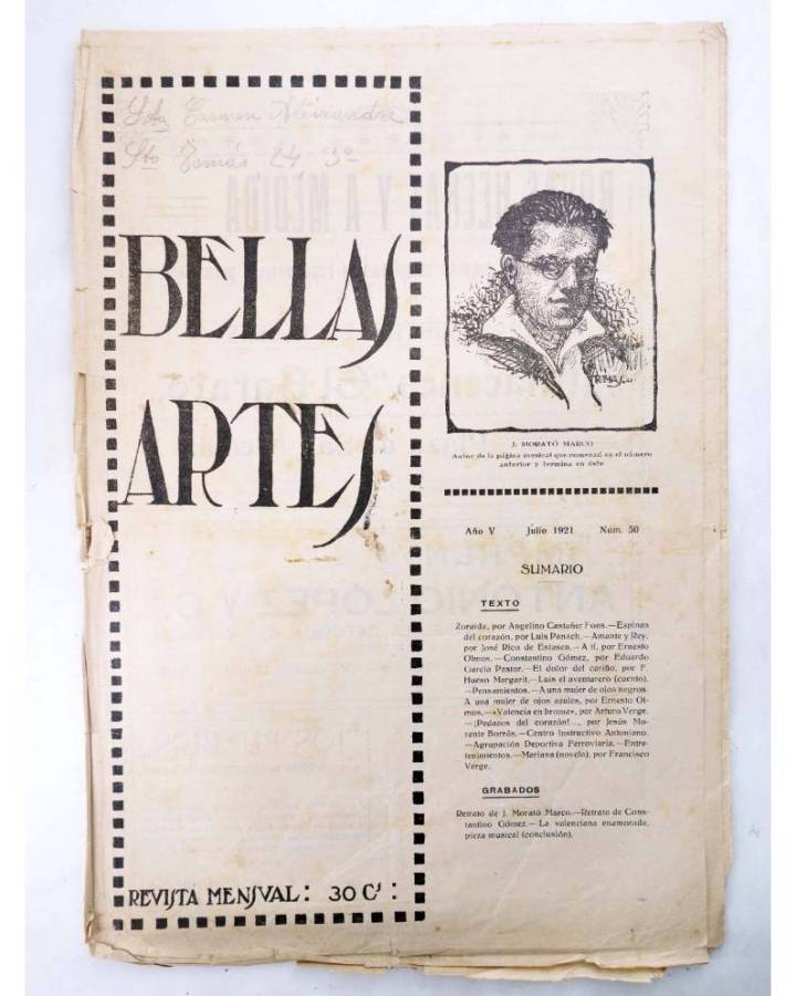 Cubierta de BELLAS ARTES. REVISTA MENSUAL 50. Valencia 1921