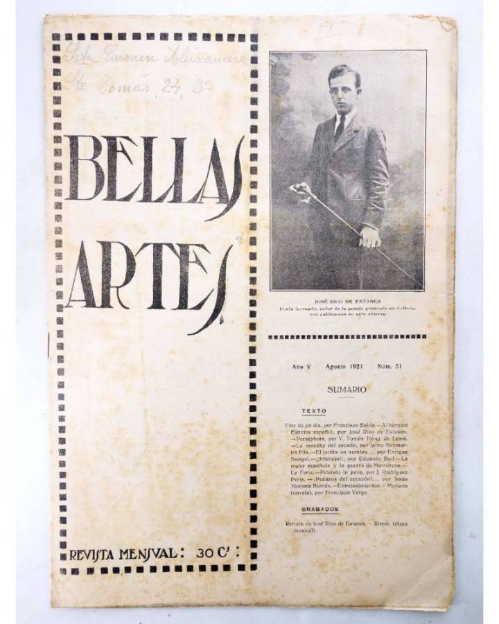 Cubierta de BELLAS ARTES. REVISTA MENSUAL 51. Valencia 1921