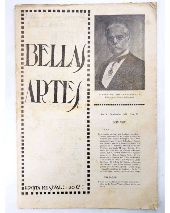 Cubierta de BELLAS ARTES. REVISTA MENSUAL 52. Valencia 1921