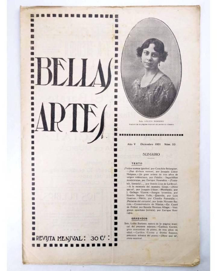 Cubierta de BELLAS ARTES. REVISTA MENSUAL 55. Valencia 1921