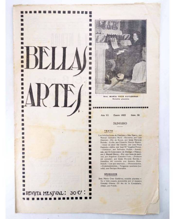 Cubierta de BELLAS ARTES. REVISTA MENSUAL 56. Valencia 1922