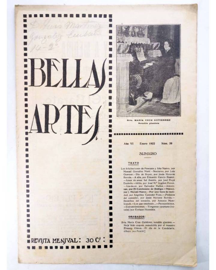 Cubierta de BELLAS ARTES. REVISTA MENSUAL 56. Valencia 1922