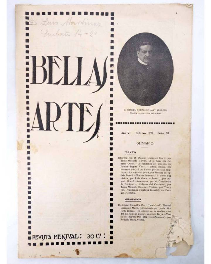 Cubierta de BELLAS ARTES. REVISTA MENSUAL 57. Valencia 1922