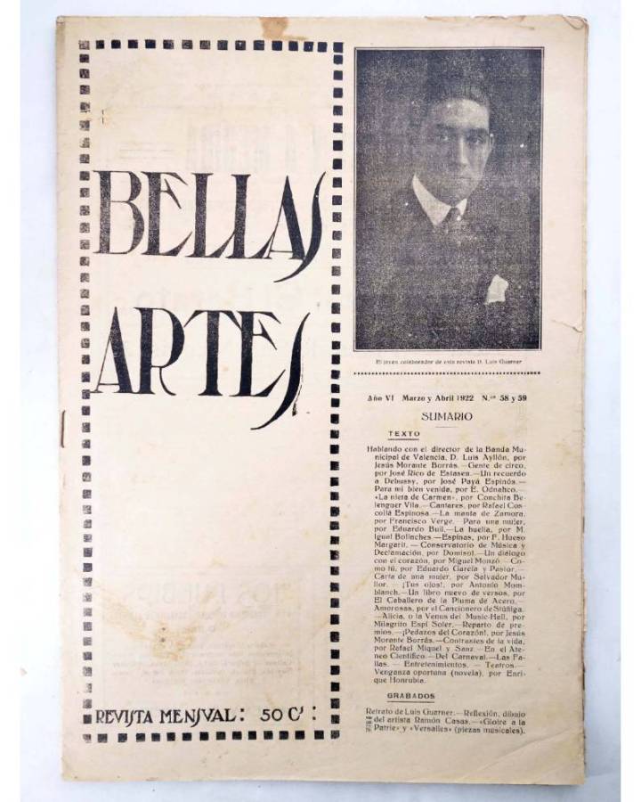 Cubierta de BELLAS ARTES. REVISTA MENSUAL 58 y 59. Valencia 1922