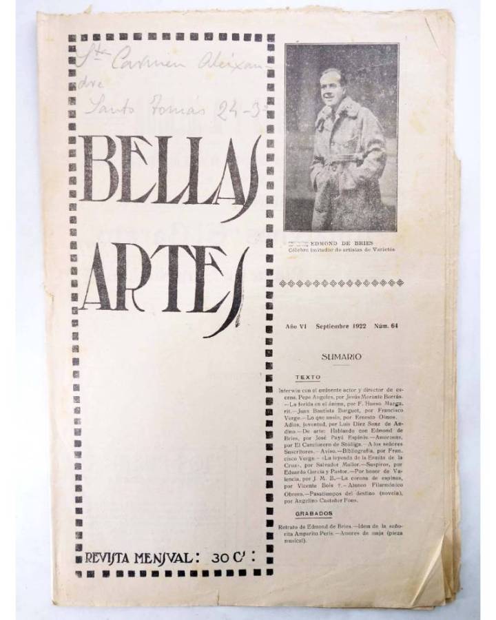 Cubierta de BELLAS ARTES. REVISTA MENSUAL 64. Valencia 1922