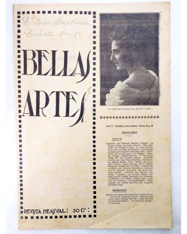 Cubierta de BELLAS ARTES. REVISTA MENSUAL 65 y 66. Valencia 1922