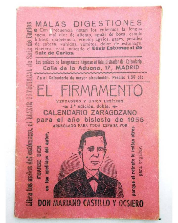 Cubierta de CALENDARIO ZARAGOZANO EL FIRMAMENTO 1956 (Mariano Castillo Y Ocsiero) Zaragozano 1956