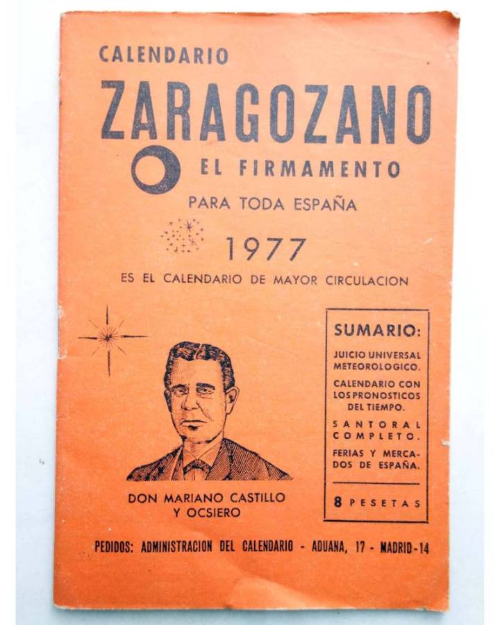 Cubierta de CALENDARIO ZARAGOZANO EL FIRMAMENTO 1977 (Mariano Castillo Y Ocsiero) Zaragozano 1977