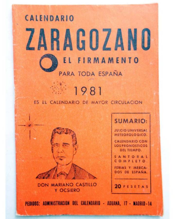 Cubierta de CALENDARIO ZARAGOZANO EL FIRMAMENTO 1981 (Mariano Castillo Y Ocsiero) Zaragozano 1981