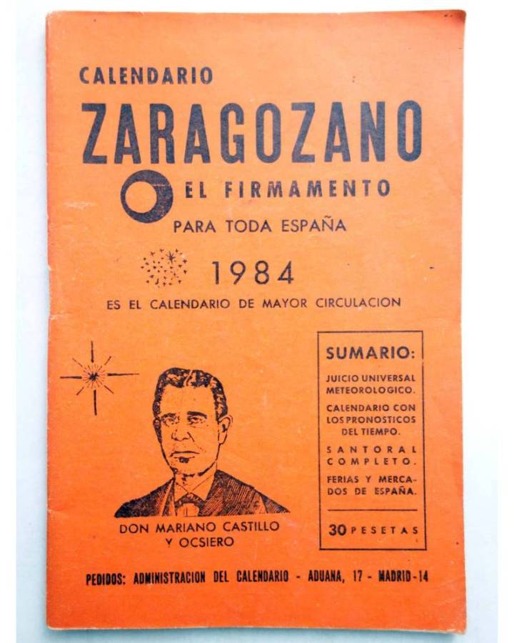 Cubierta de CALENDARIO ZARAGOZANO EL FIRMAMENTO 1984 (Mariano Castillo Y Ocsiero) Zaragozano 1984