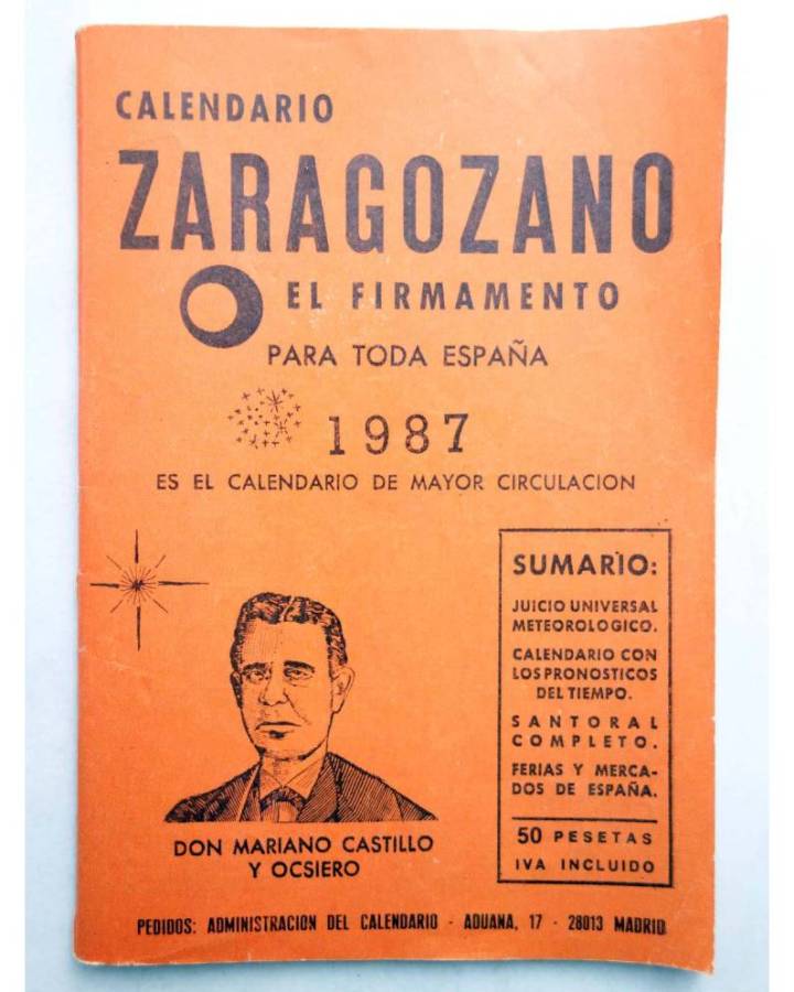 Cubierta de CALENDARIO ZARAGOZANO EL FIRMAMENTO 1987 (Mariano Castillo Y Ocsiero) Zaragozano 1987