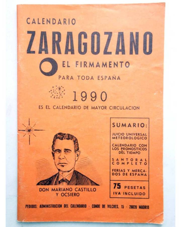 Cubierta de CALENDARIO ZARAGOZANO EL FIRMAMENTO 1990 (Mariano Castillo Y Ocsiero) Zaragozano 1990