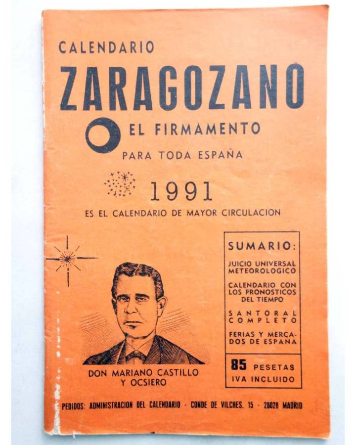 Cubierta de CALENDARIO ZARAGOZANO EL FIRMAMENTO 1991 (Mariano Castillo Y Ocsiero) Zaragozano 1991