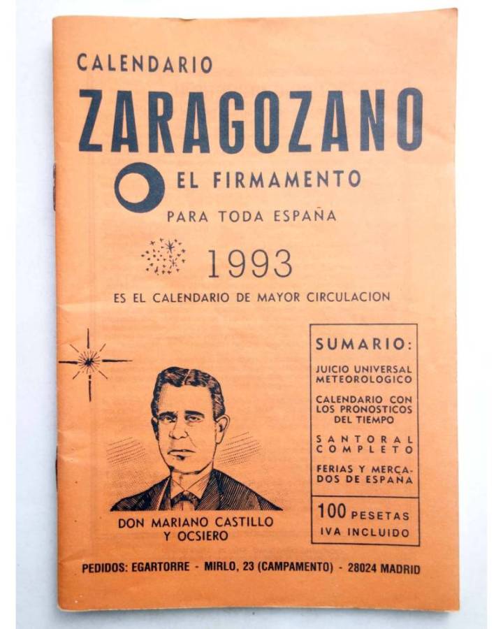 Cubierta de CALENDARIO ZARAGOZANO EL FIRMAMENTO 1993 (Mariano Castillo Y Ocsiero) Zaragozano 1993