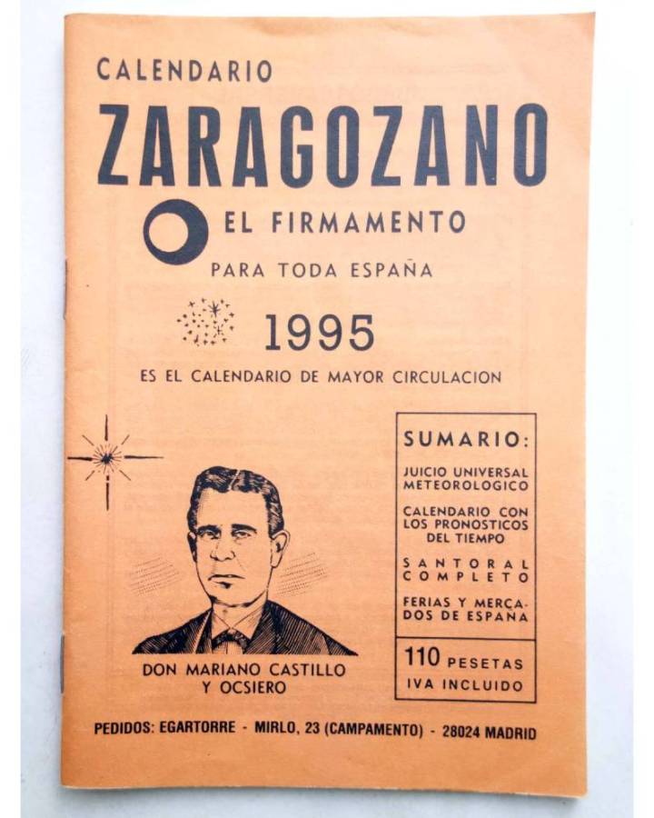 Cubierta de CALENDARIO ZARAGOZANO EL FIRMAMENTO 1995 (Mariano Castillo Y Ocsiero) Zaragozano 1995