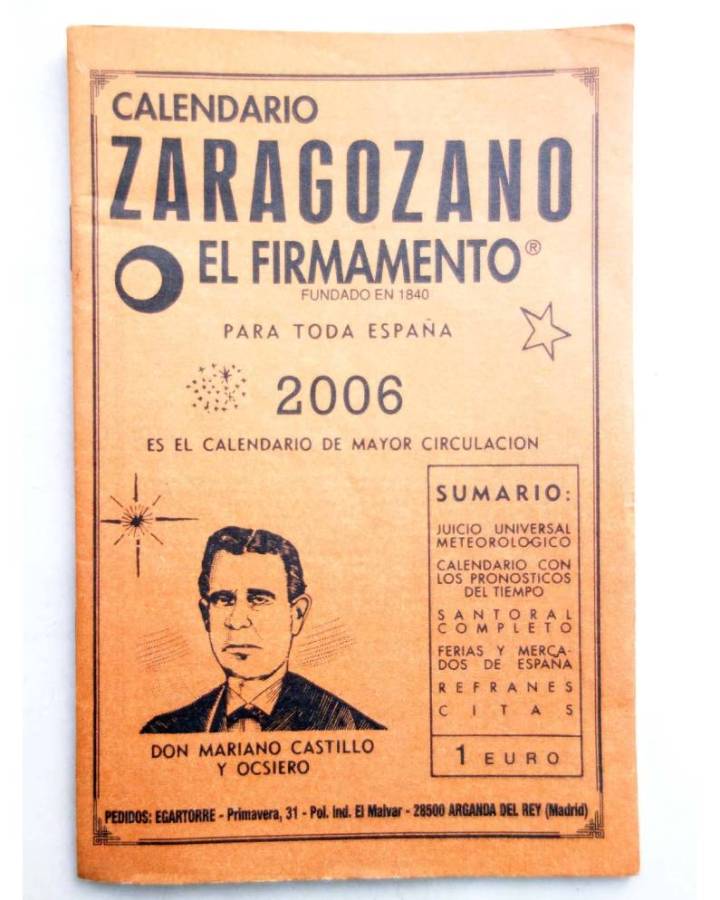 Cubierta de CALENDARIO ZARAGOZANO EL FIRMAMENTO 2006 (Mariano Castillo Y Ocsiero) Zaragozano 2006