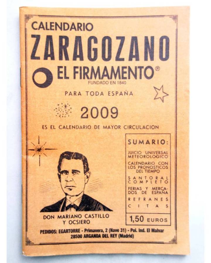 Cubierta de CALENDARIO ZARAGOZANO EL FIRMAMENTO 2009 (Mariano Castillo Y Ocsiero) Zaragozano 2009