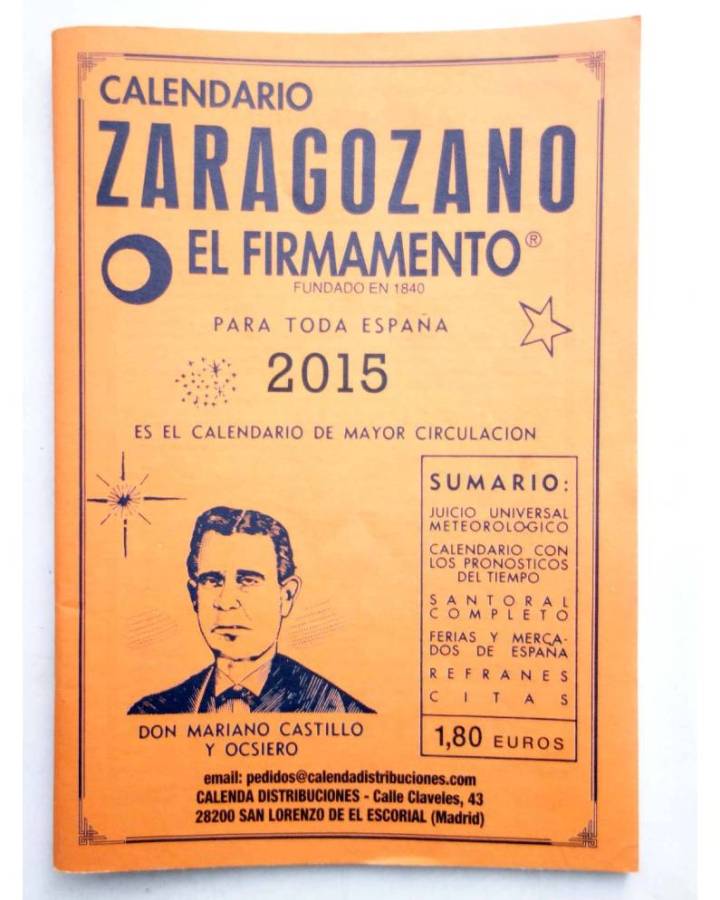 Cubierta de CALENDARIO ZARAGOZANO EL FIRMAMENTO 2015 (Mariano Castillo Y Ocsiero) Zaragozano 2015