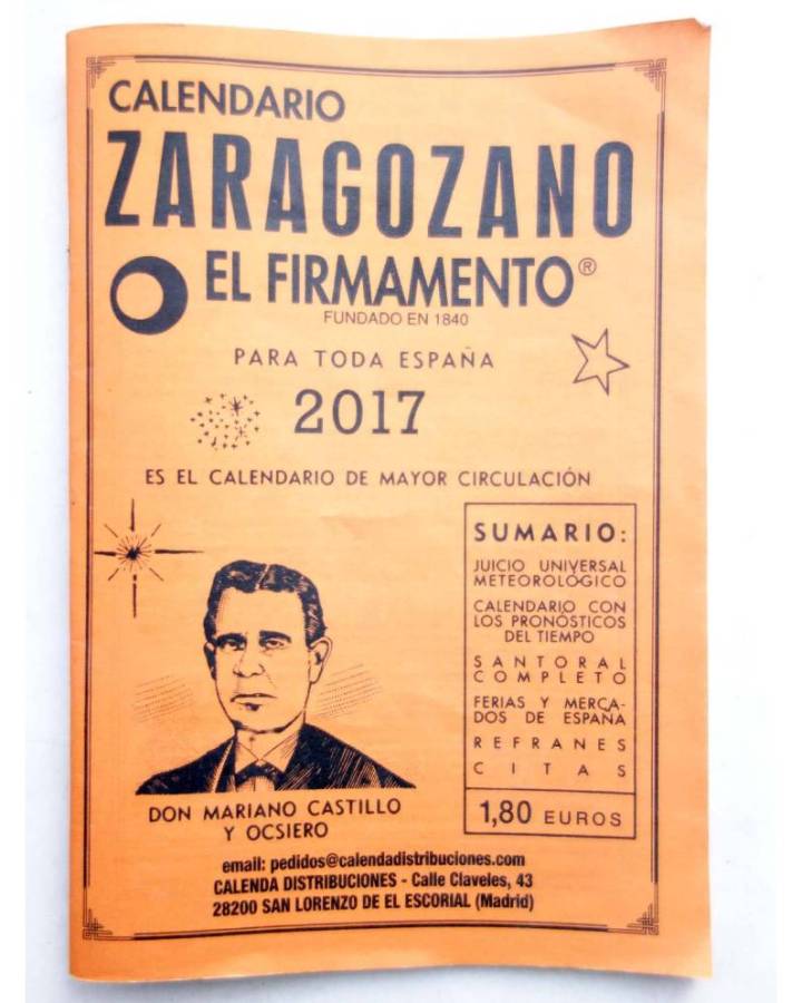 Cubierta de CALENDARIO ZARAGOZANO EL FIRMAMENTO 2017 (Mariano Castillo Y Ocsiero) Zaragozano 2017