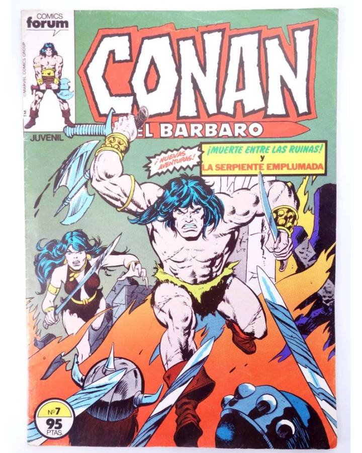 Cubierta de CONAN EL BARBARO 7. ¡MUERTE ENTRE LAS RUINAS! Y LA SERPIENTE EMPLUMADA. Forum 1983