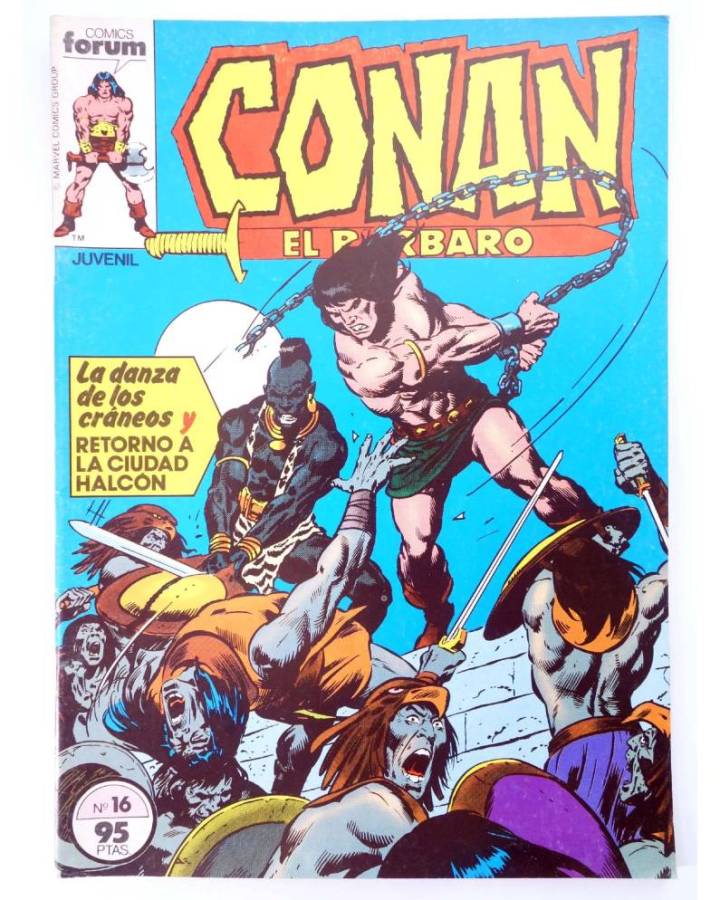 Cubierta de CONAN EL BARBARO 16. LA DANZA DE LOS CRANEOS Y RETORNO A LA CIUDAD HALCÓN. Forum 1983