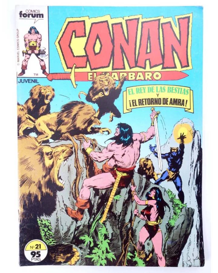 Cubierta de CONAN EL BARBARO 21. EL REY DE LAS BESTIAS Y ¡EL RETORNO DE AMRA!. Forum 1983