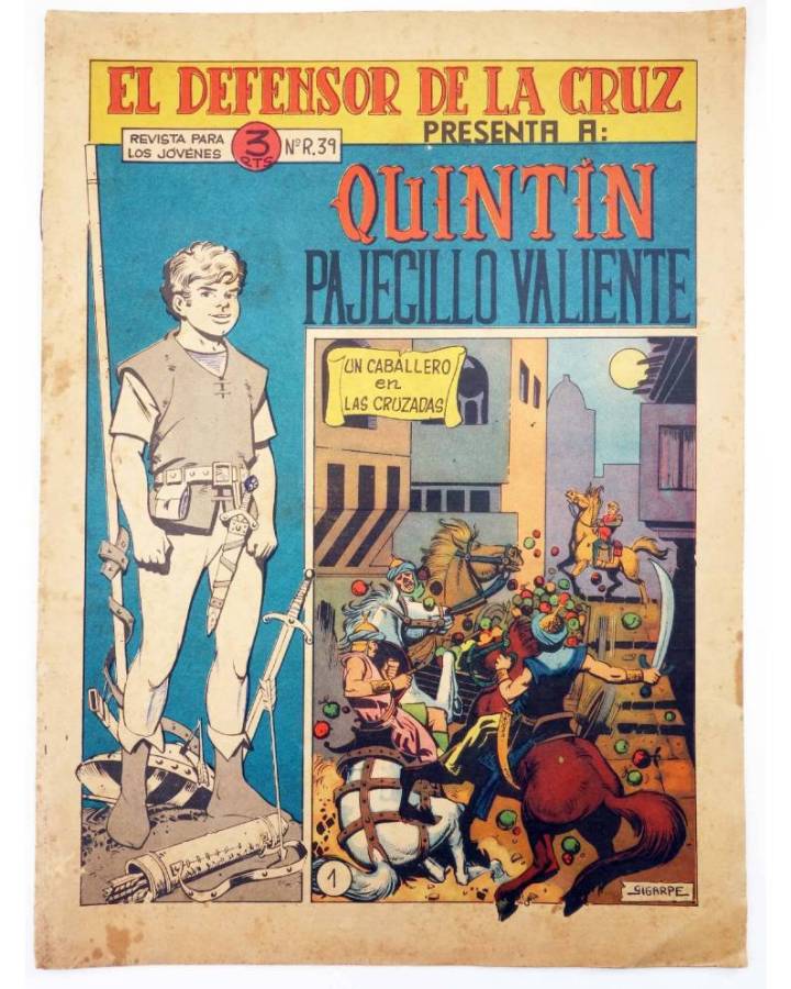 Cubierta de EL DEFENSOR DE LA CRUZ: QUINTÍN PAJECILLO VALIENTE 1. UN CABALLERO EN LAS CRUZADAS (Gigarpe) Maga 1965