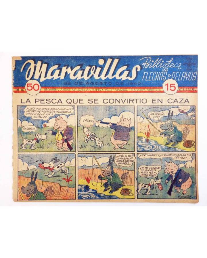 Cubierta de MARAVILLAS. BIBLIOTECA DE FLECHAS Y PELAYOS 50. LA PESCA QUE SE CONVIRTIÓ EN CAZA (Vvaa) Fet y de las Jons 1